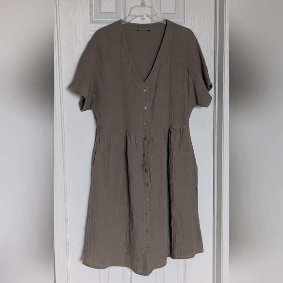 George Dresses & Skirts - George Women's (Size L) Khaki Colored Cotton Short Sleeve Dress w/Pockets